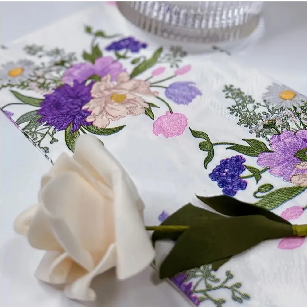 White and Purple Floral Guest Towel Hostess Napkins, Set of 20